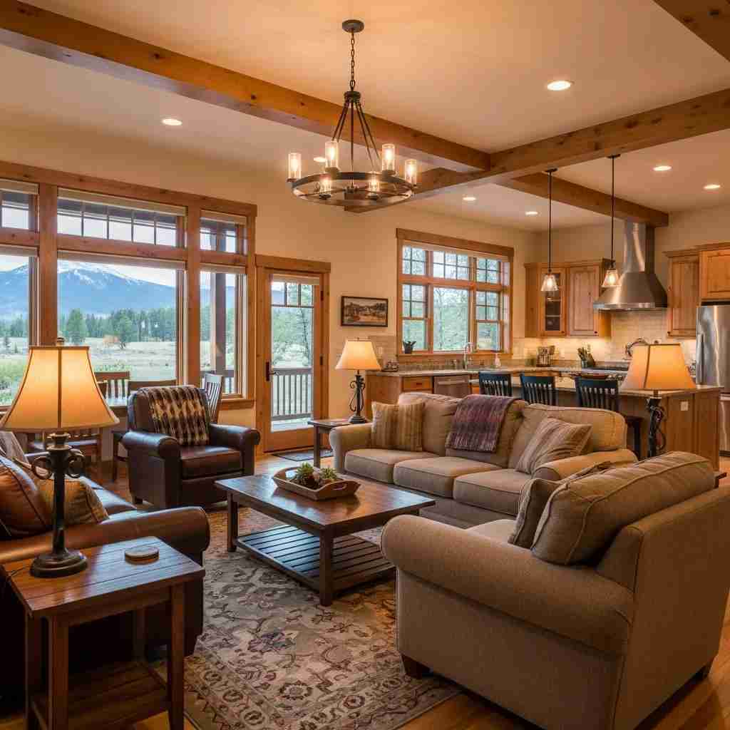 Cozy interior of a Jackson Hole home showcasing rustic charm and natural light